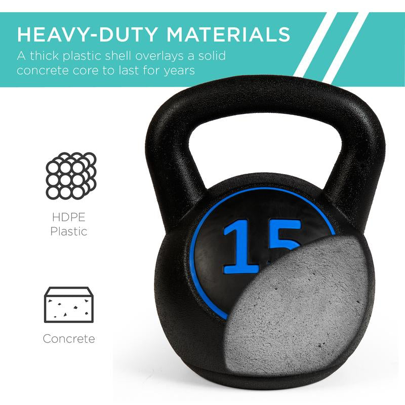 Best Choice Products 3-Piece Kettlebell Set with Storage Rack, Exercise Fitness Concrete Weights 5Lb, 10Lb, 15Lb